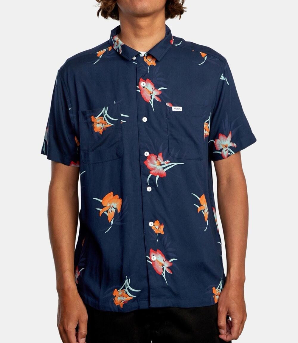 RVCA Mens Easy Fit Shirt Y2K Hawaiian Surfer Skater - Blue Floral, Size XL